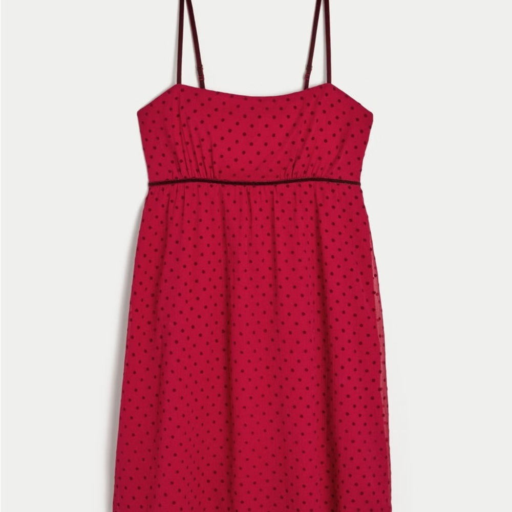 Hollister Chiffon Polka Dot Babydoll Mini Dress in Red